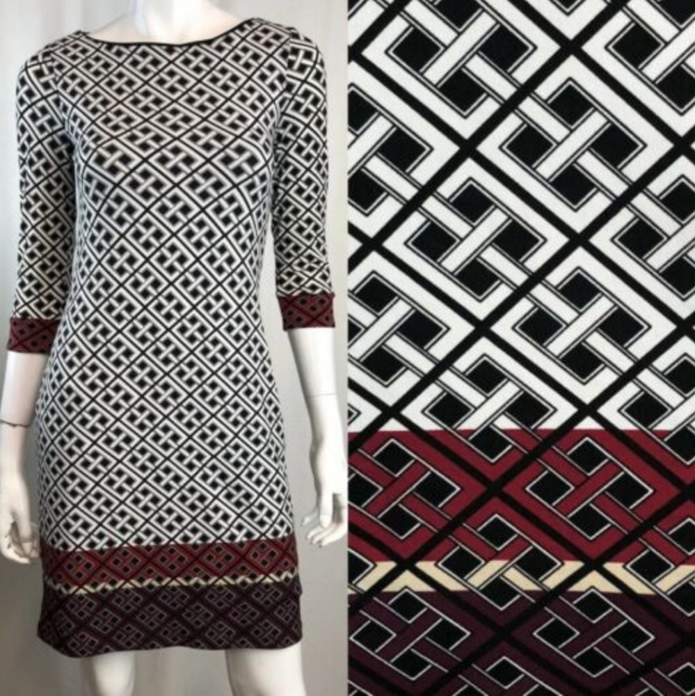 White House Black Market geo Jersey Colorblock Mini Sheath Dress quarter sleeve